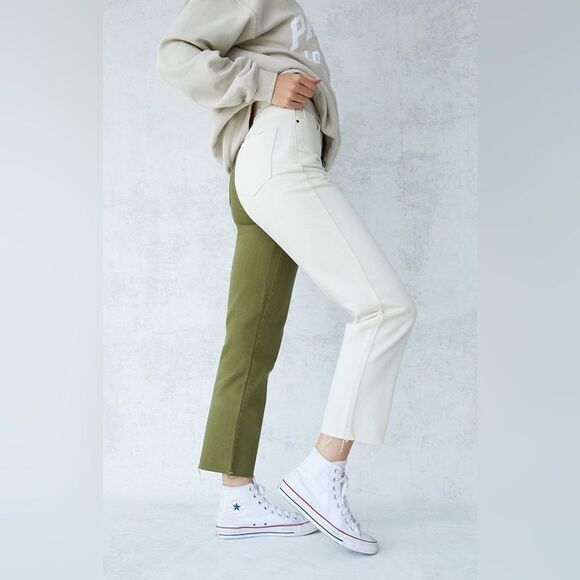 PacSun High Rise Straight Jeans Olive Cream Butty Fly 27 - Picture 5 of 12